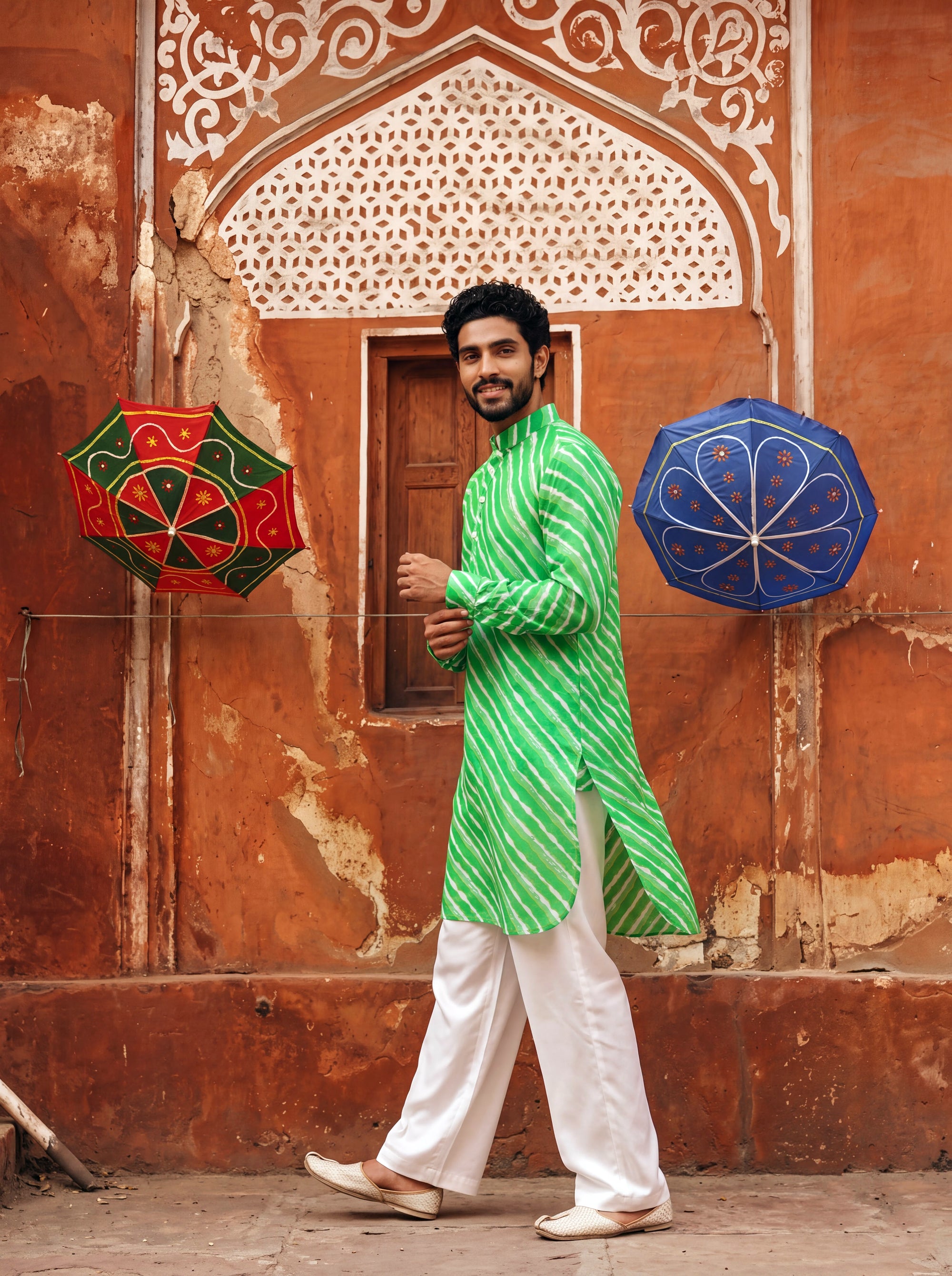 Green Wave Leheriya Ganganagery Kurta