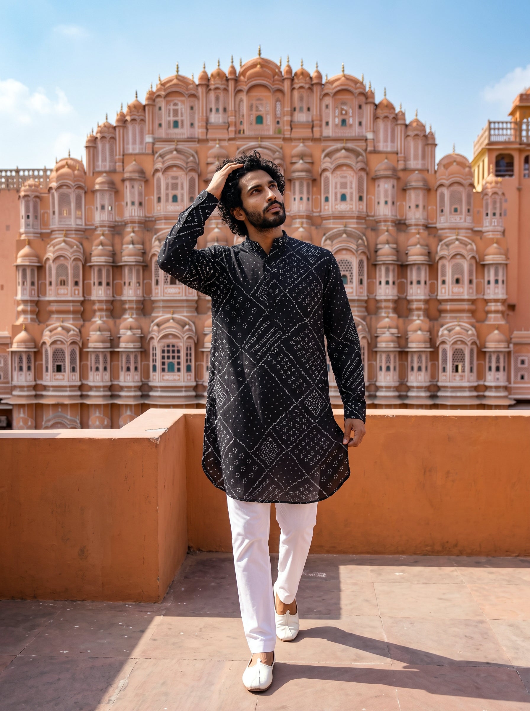 Black Bandhani Matrix Ganganagery Kurta