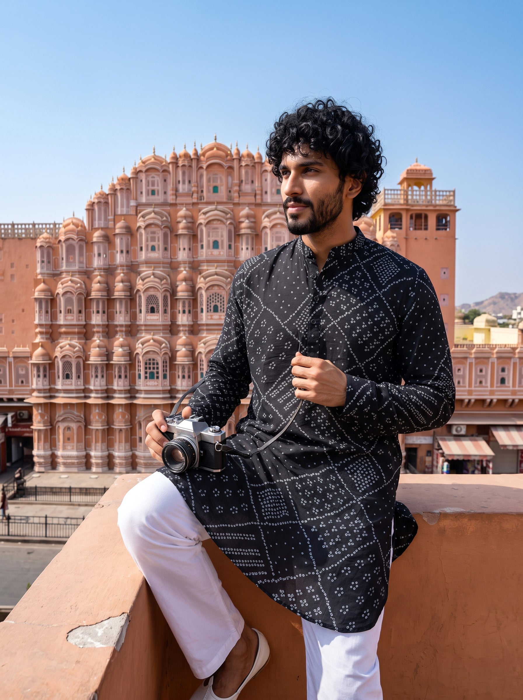Black Bandhani Matrix Ganganagery Kurta