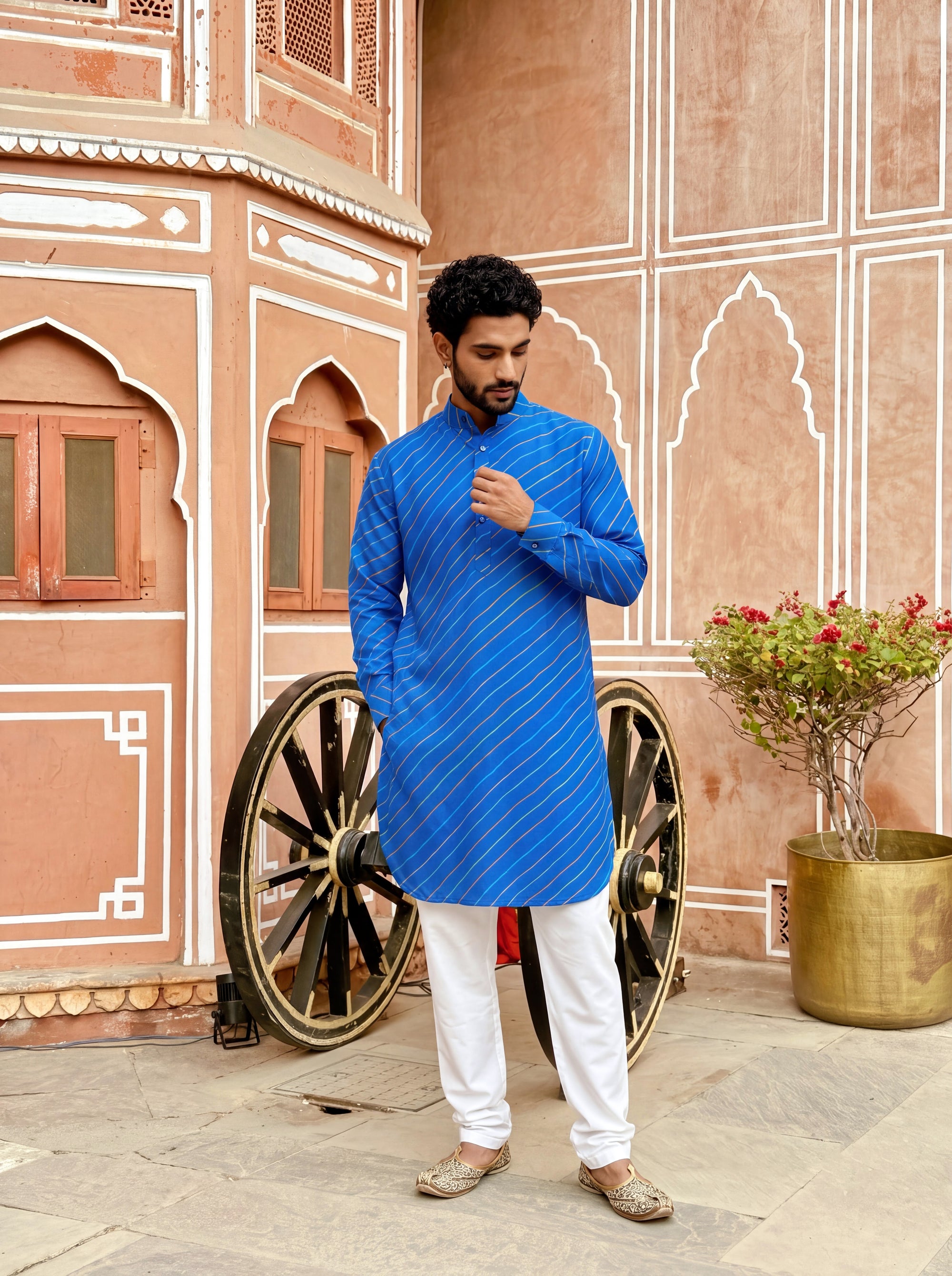 Blue Wave Leheriya Ganganagery Kurta
