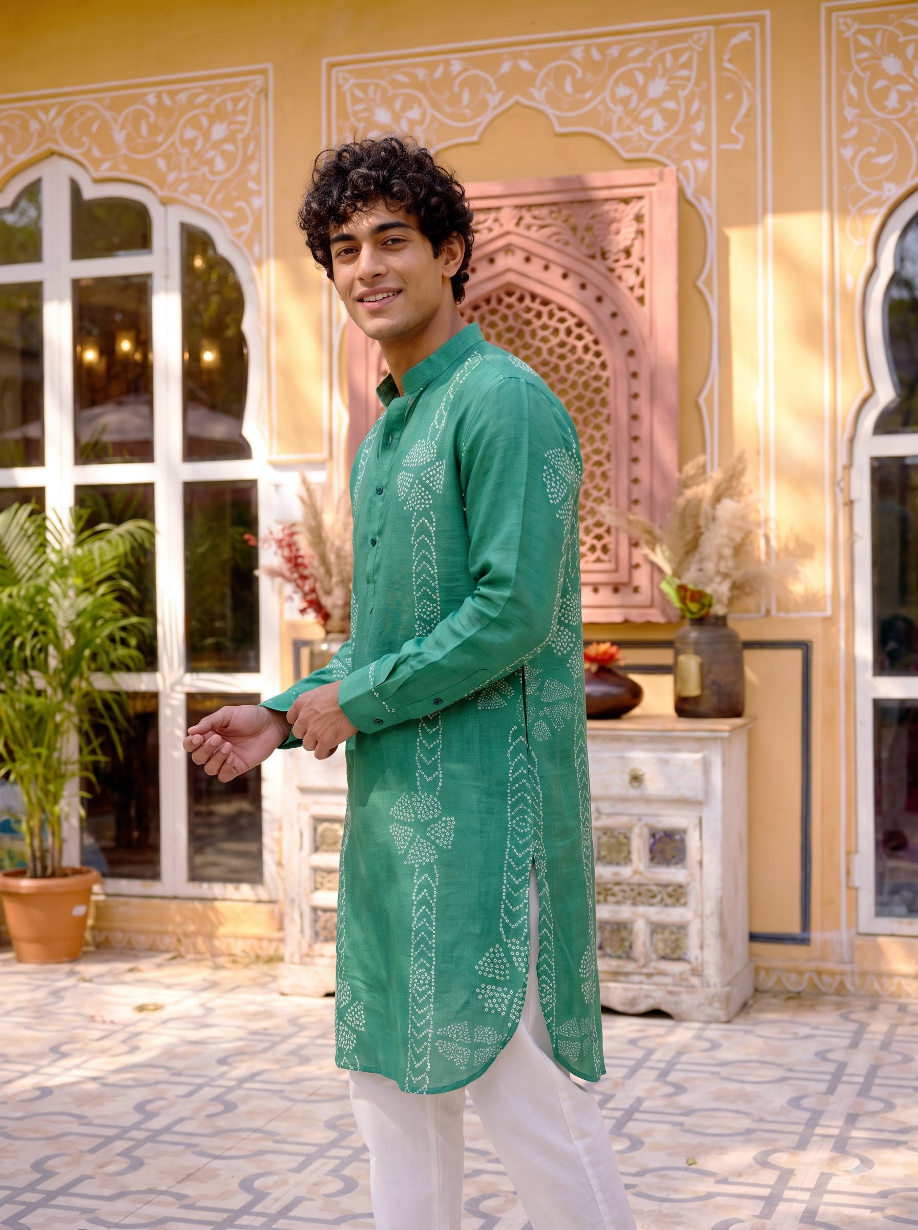 Emerald Dots Bandhani Ganganagery Kurta