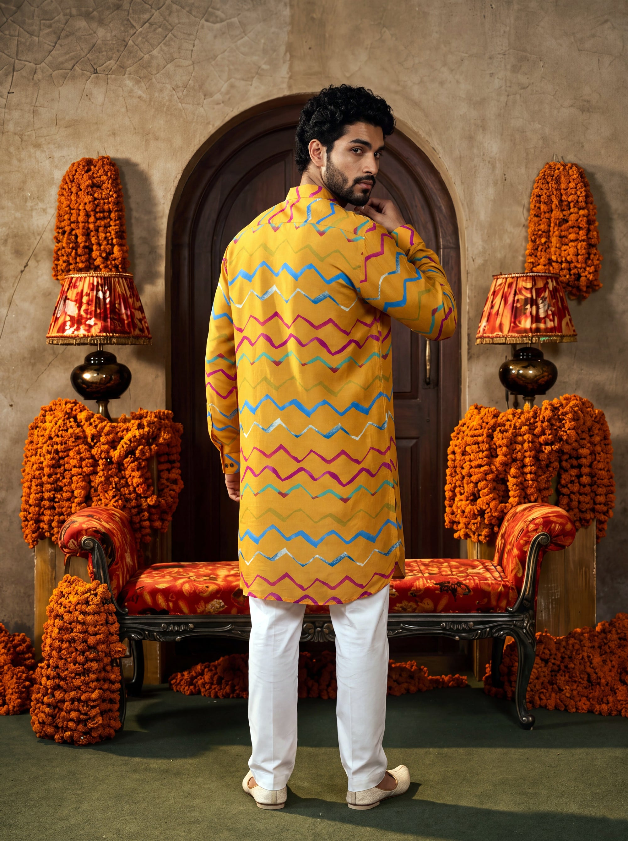 Marigold Zigzag Leheriya Ganganagery Kurta