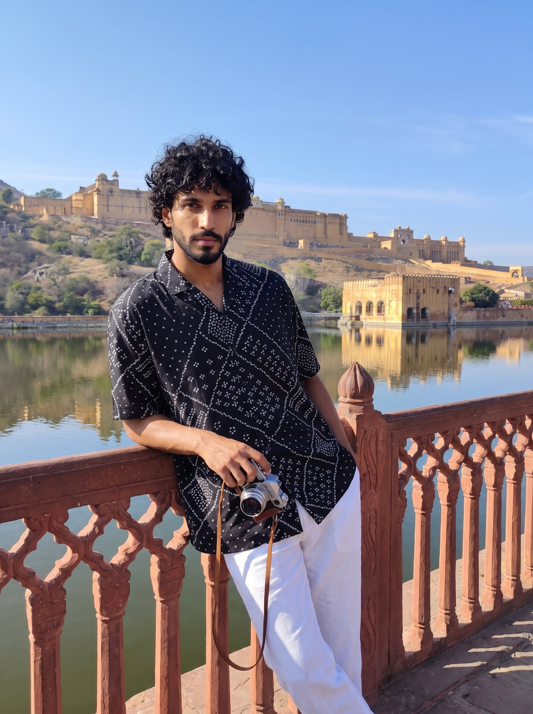 Black Bandhani Matrix Relaxed Fit Cuban Shirt