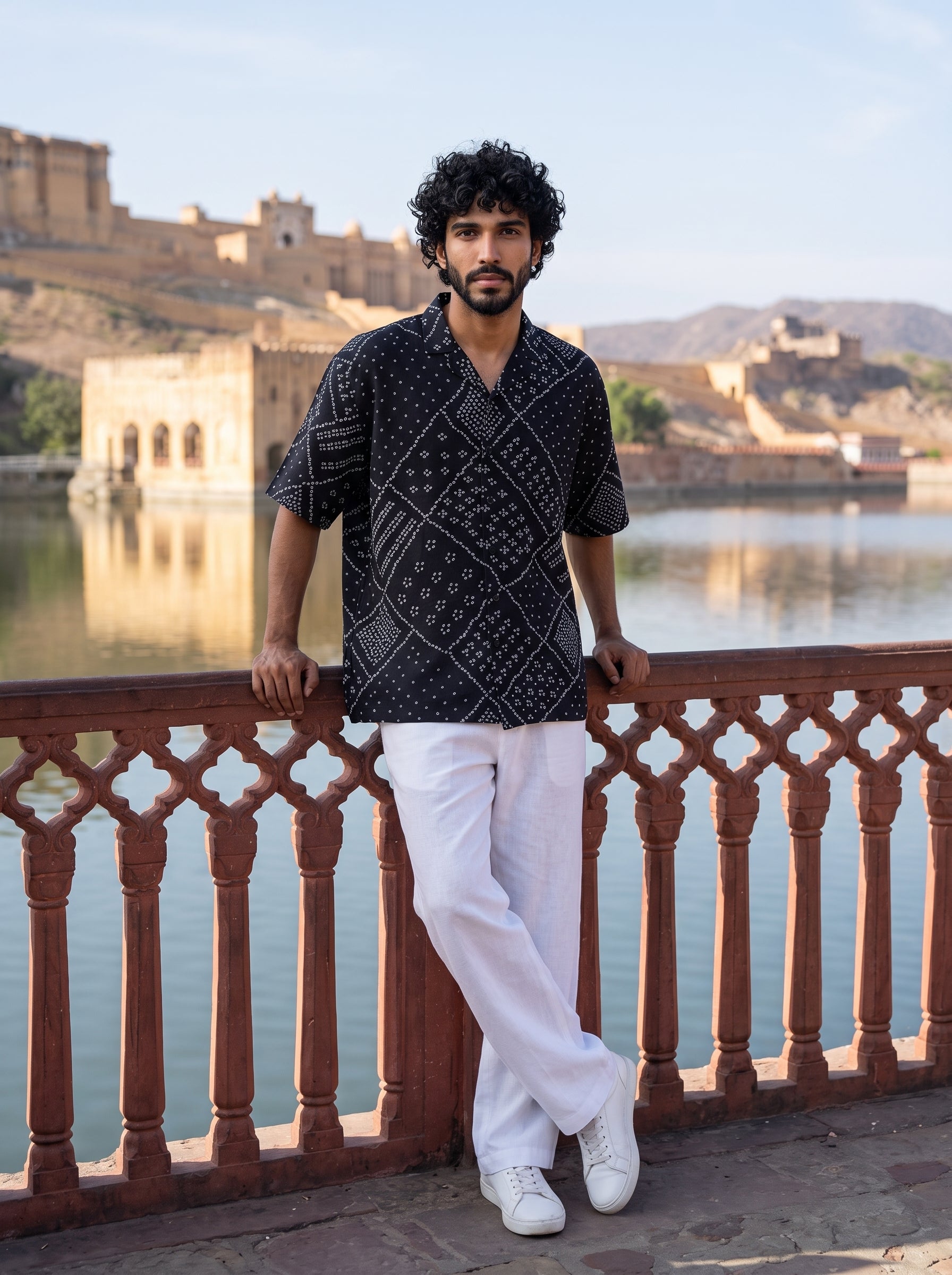 Black Bandhani Matrix Relaxed Fit Cuban Shirt