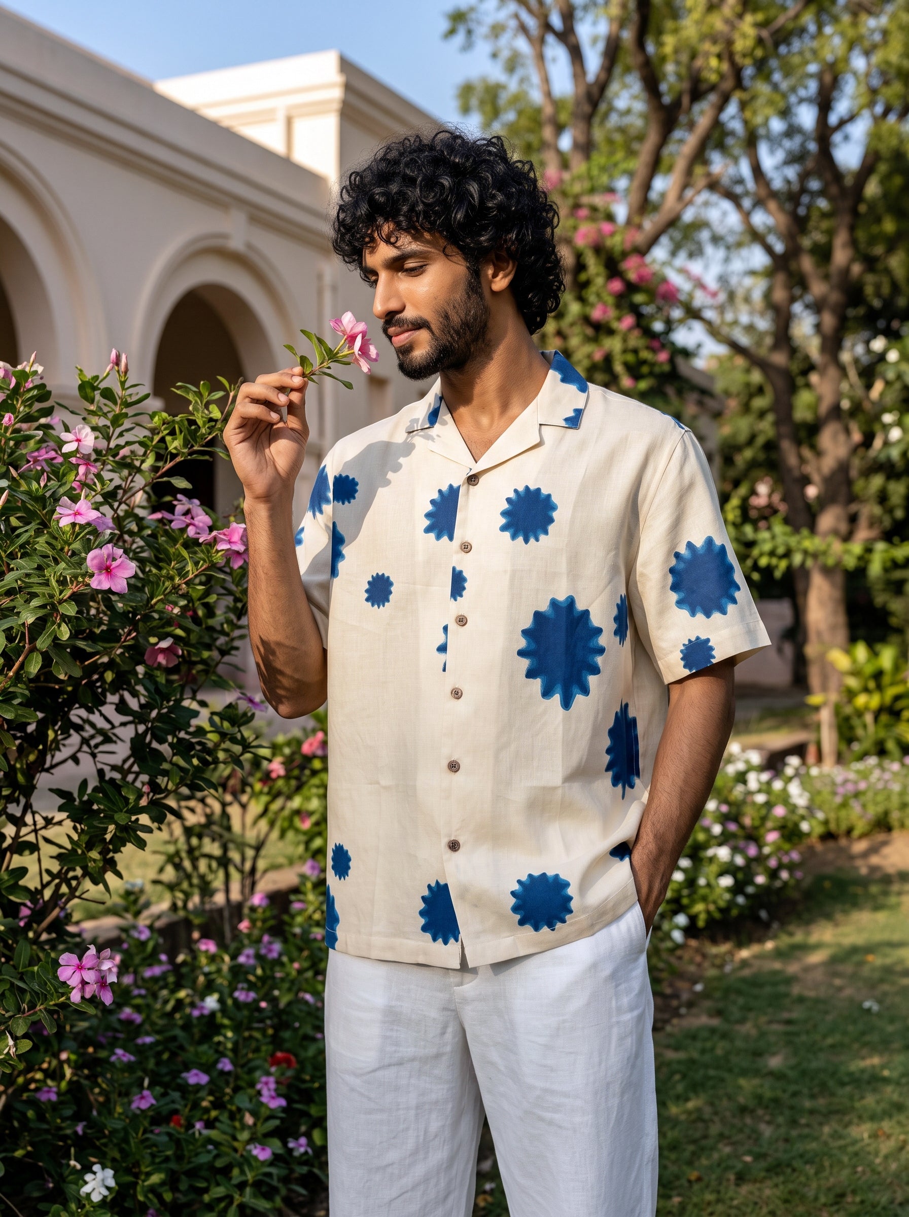 Blue Petal Relaxed Fit Cuban Shirt