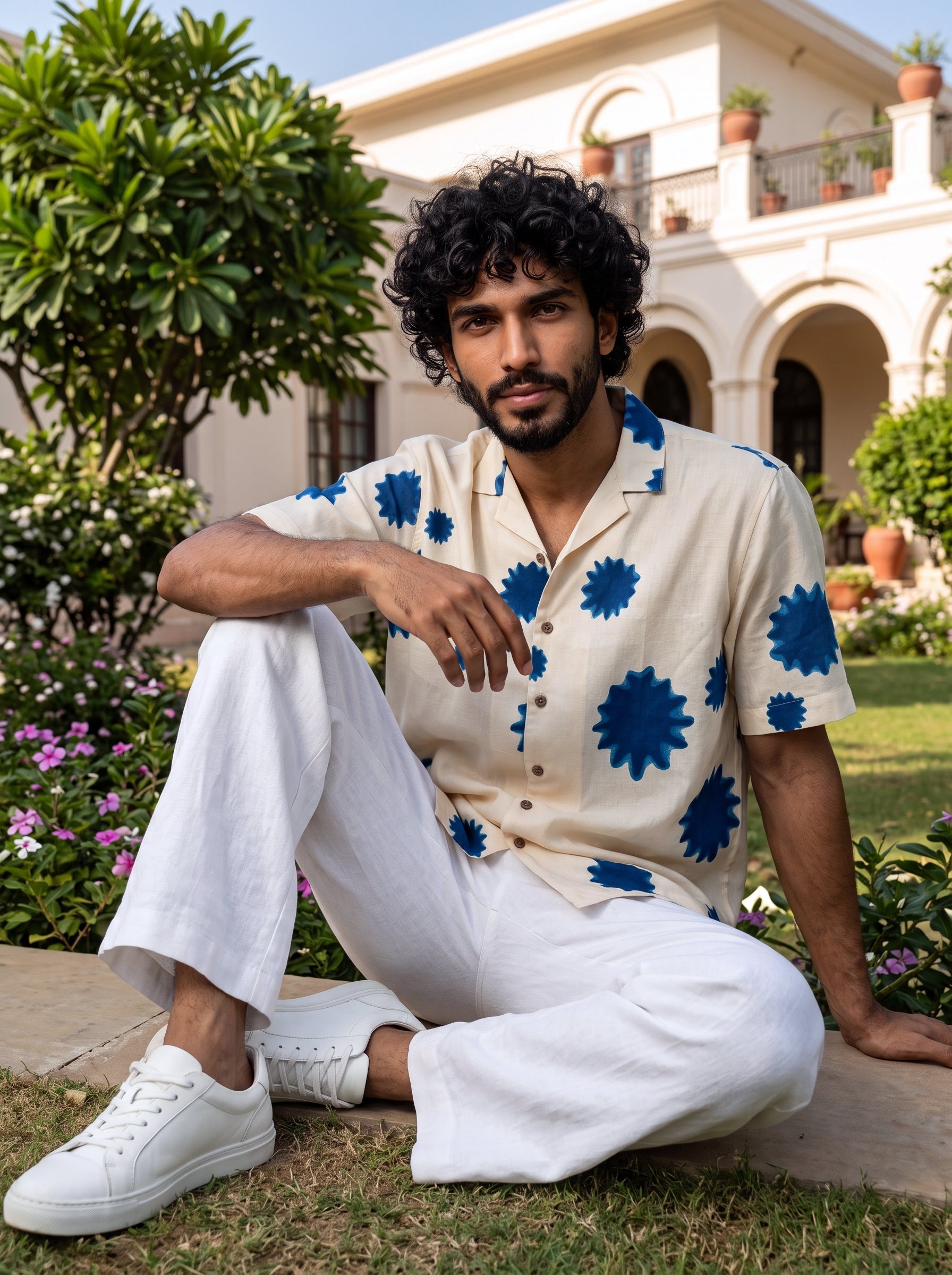 Blue Petal Relaxed Fit Cuban Shirt