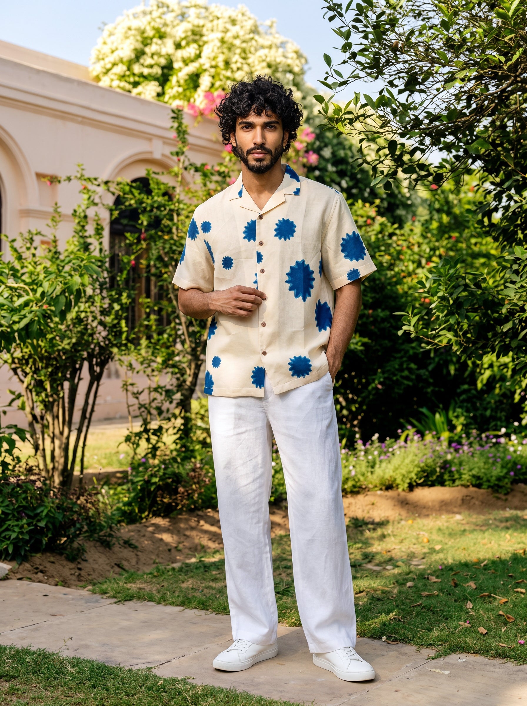 Blue Petal Relaxed Fit Cuban Shirt