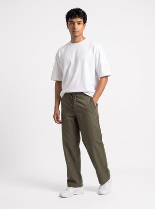 Olive Green Relaxed Fit Drawstring Pants