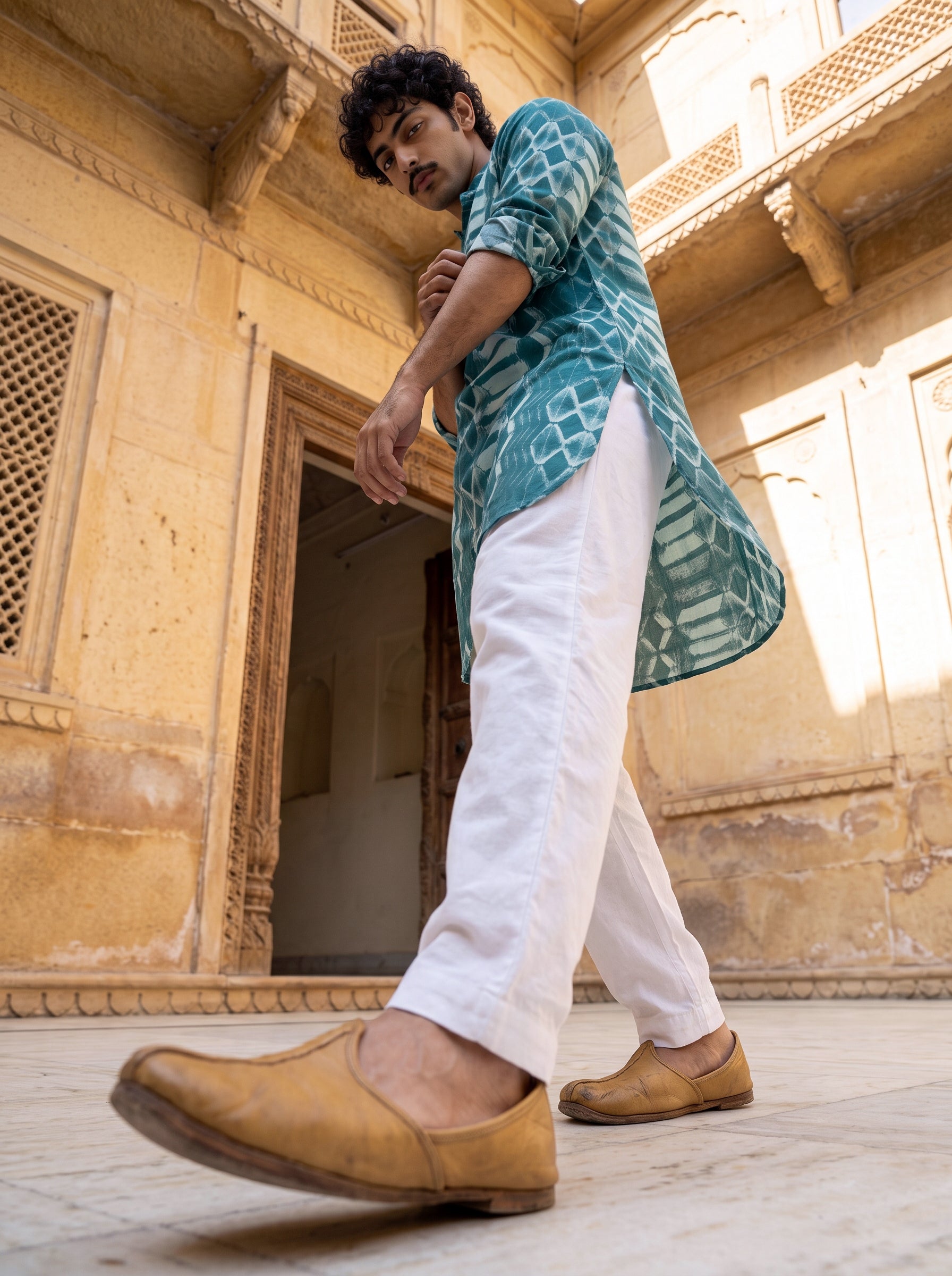 Teal Geometric Ganganagery Kurta