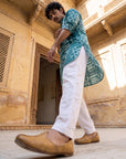 Teal Geometric Ganganagery Kurta