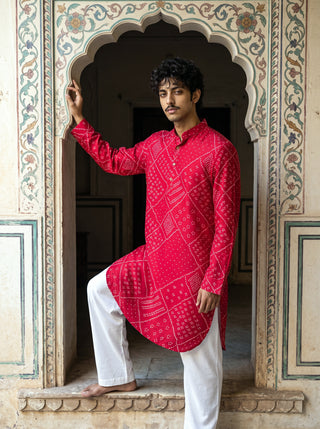 Red Bandhani Ganganagery Kurta