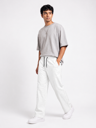 White Relaxed Fit Drawstring Pants