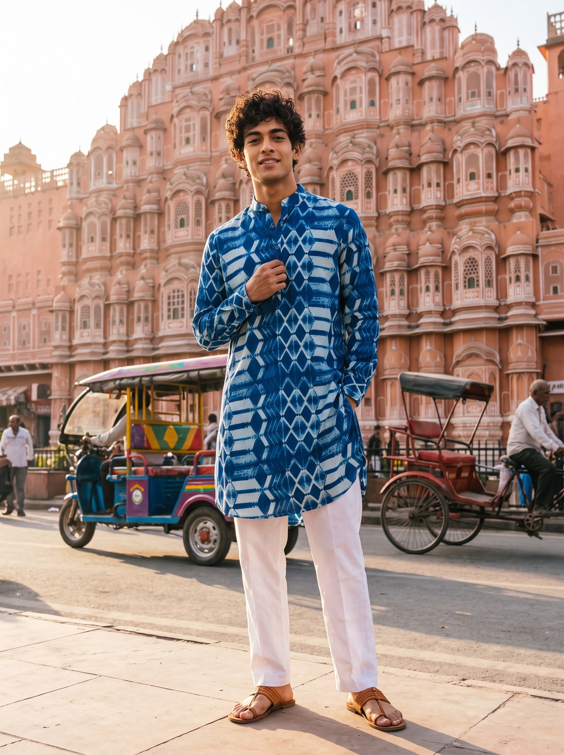 Teal Geometric Blue Ganganagery Kurta