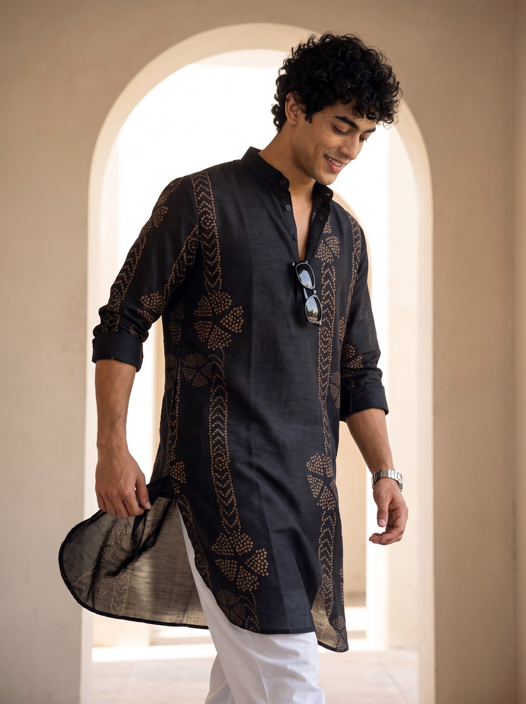 Emerald Dots Black Bandhani Ganganagery Kurta