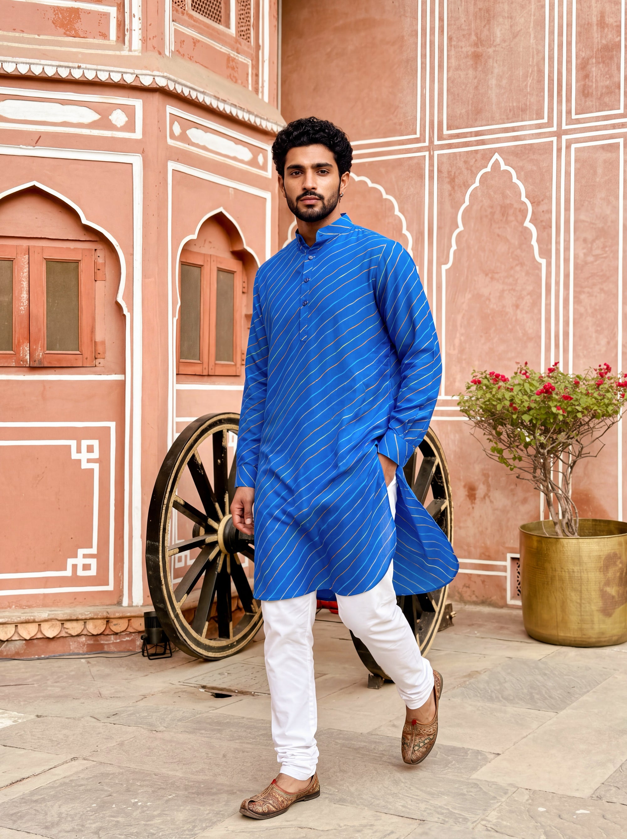 Blue Wave Leheriya Ganganagery Kurta