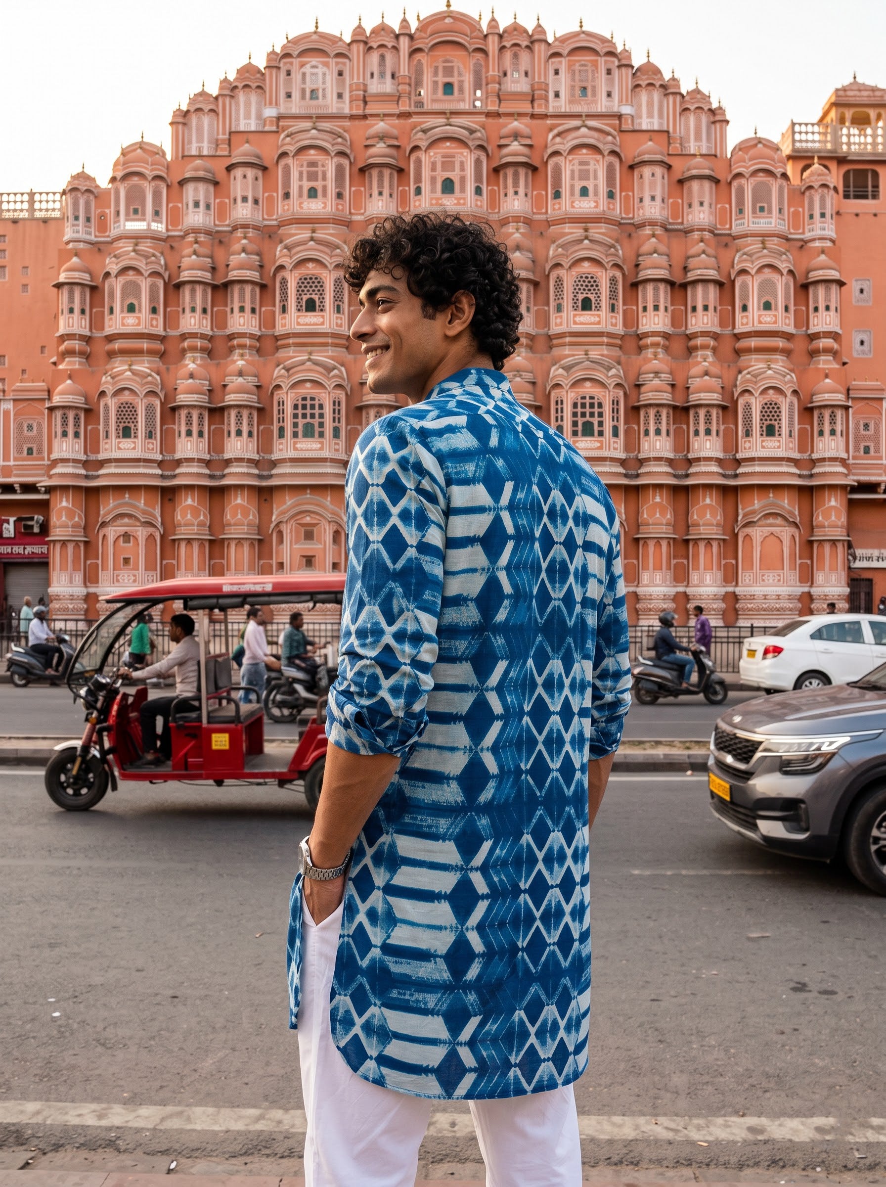 Teal Geometric Blue Ganganagery Kurta