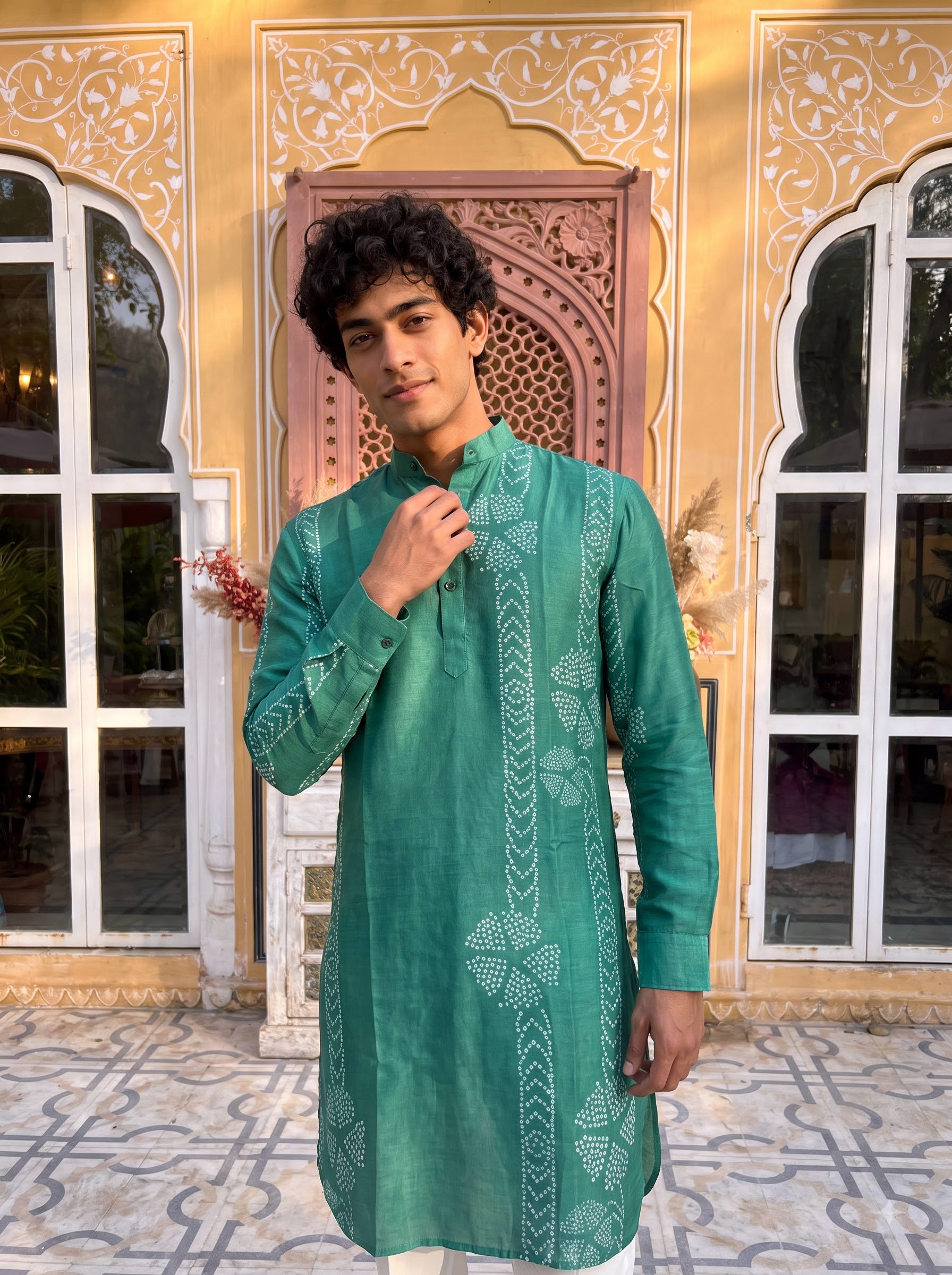 Emerald Dots Bandhani Ganganagery Kurta