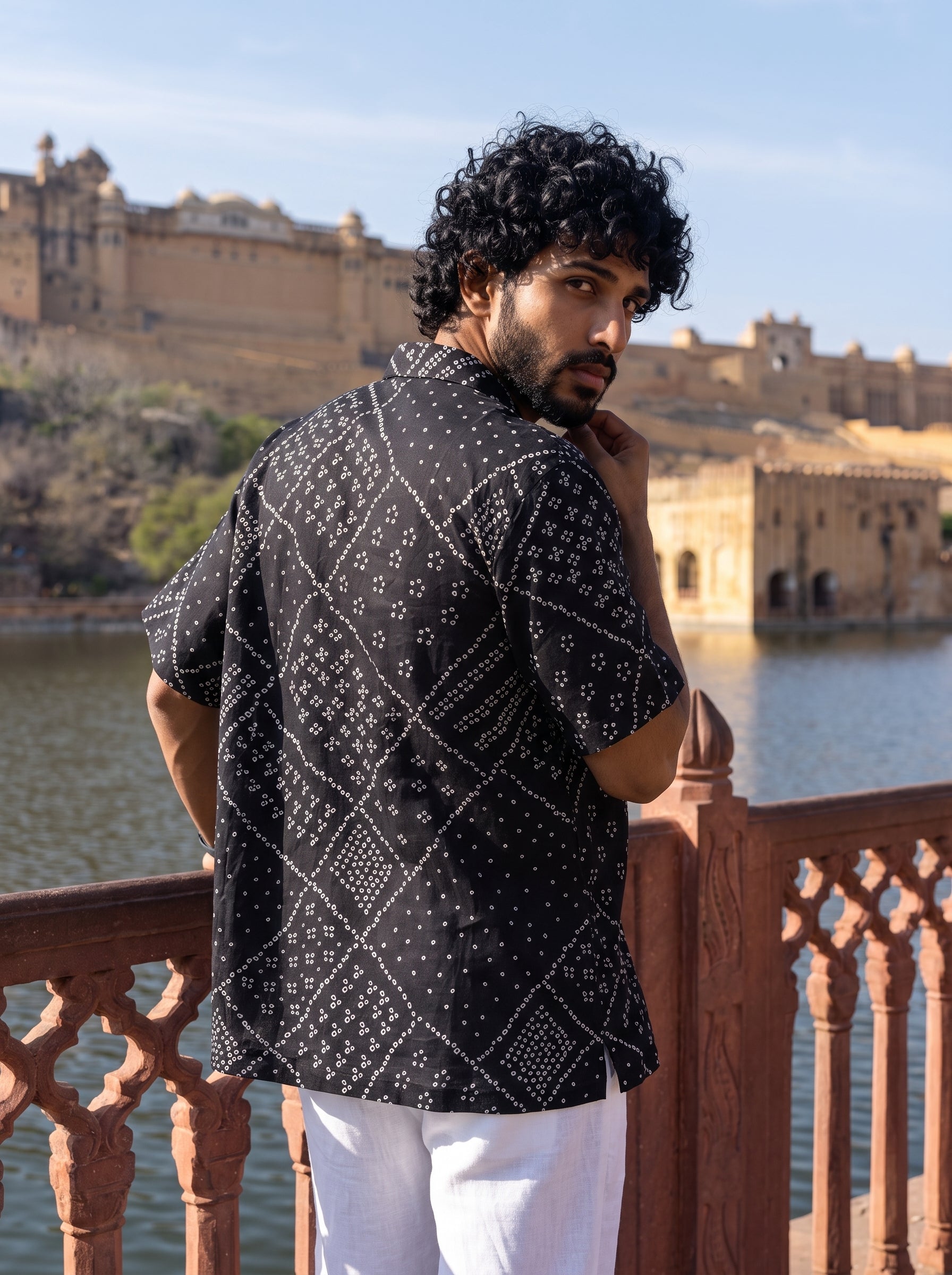 Black Bandhani Matrix Relaxed Fit Cuban Shirt