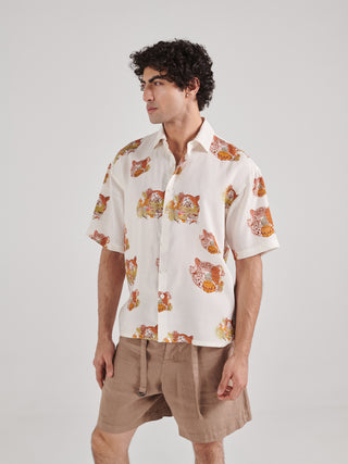 Leopard White Drop Shoulder Shirt