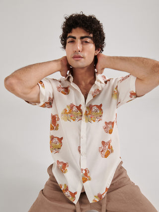 Leopard White Drop Shoulder Shirt