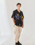 Sea horse Black Oversize Hawaiian Collar Shirt