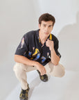 Sea horse Black Oversize Hawaiian Collar Shirt