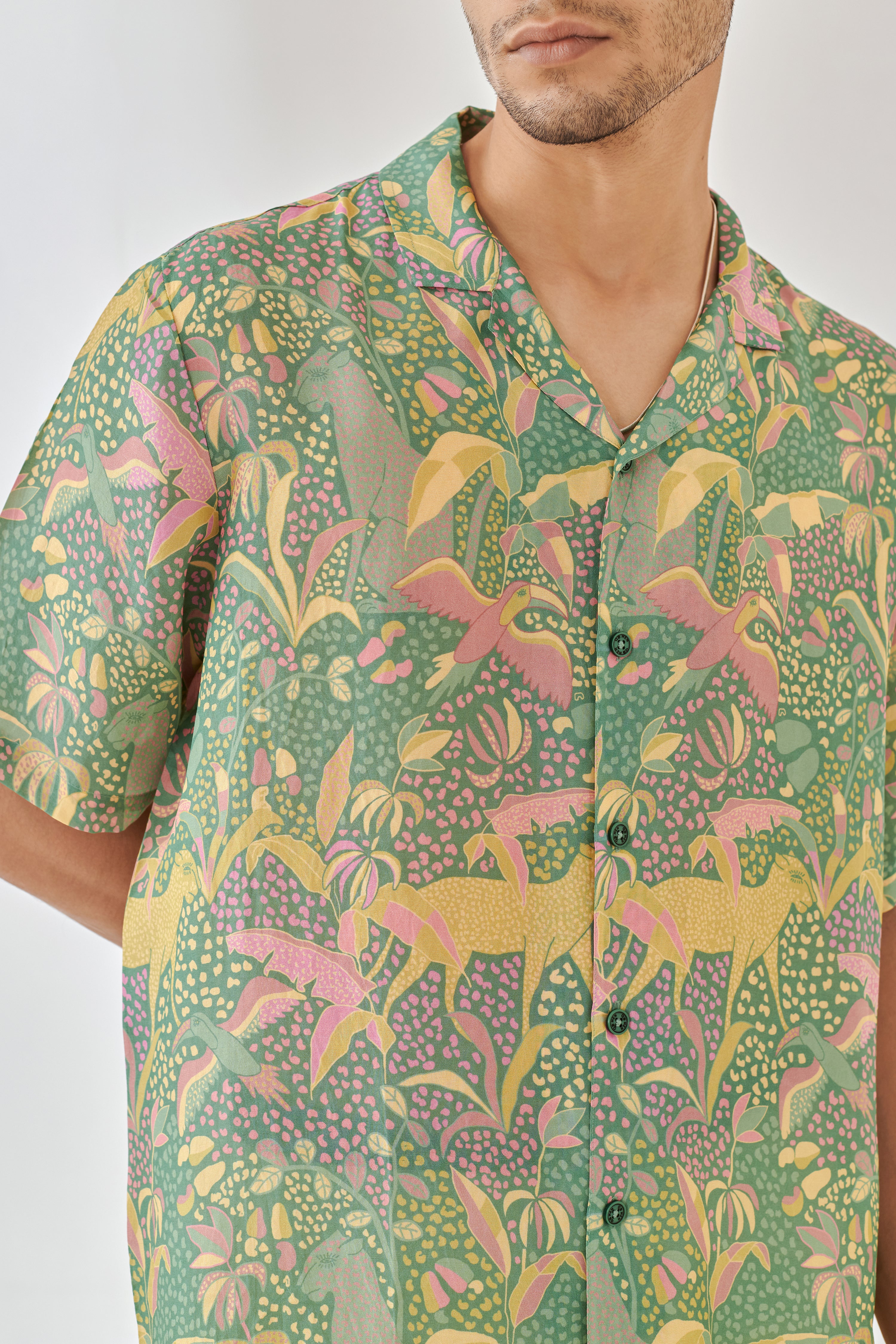Shaye Green Floral Oversize Shirt For Men