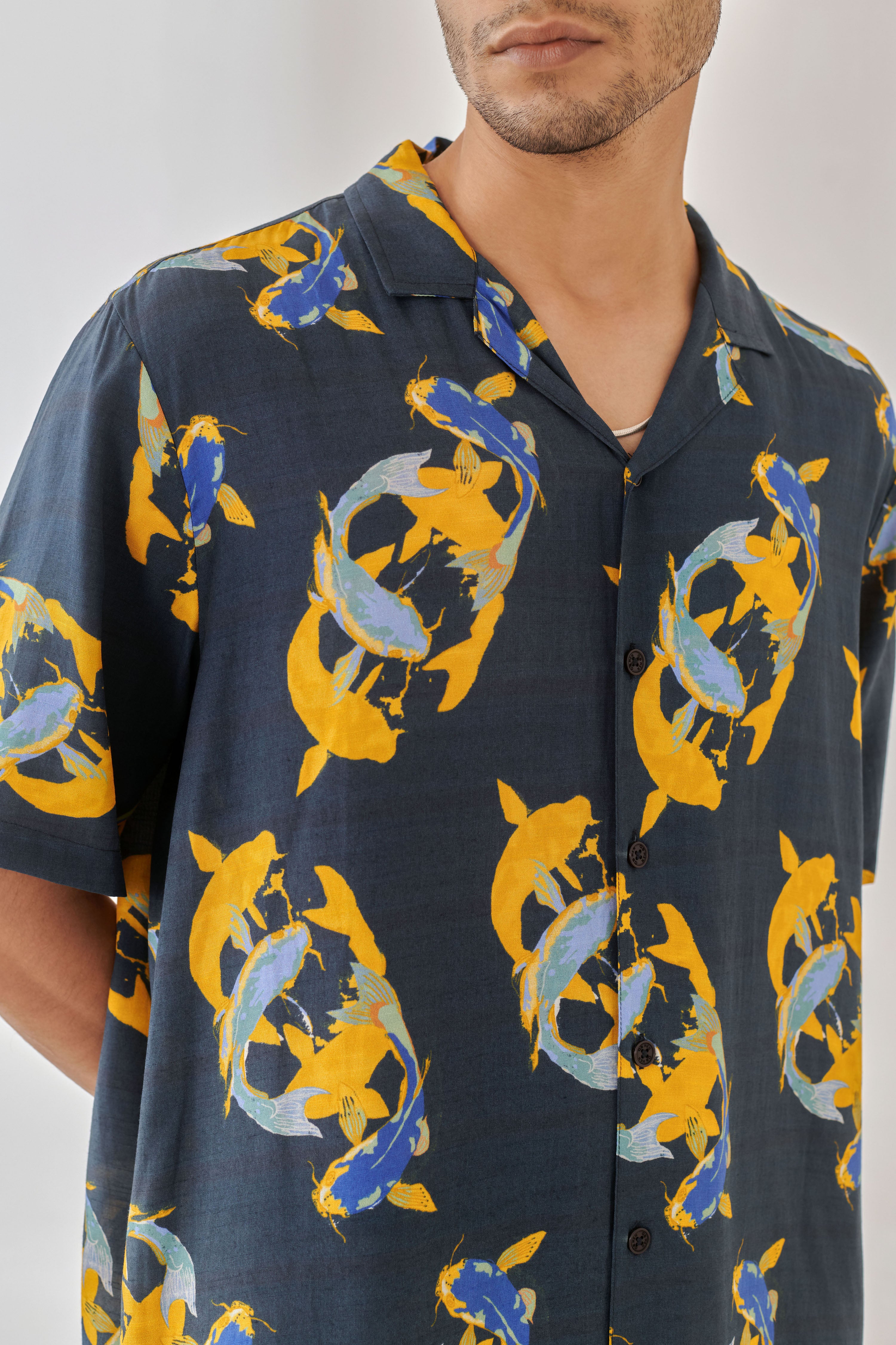 Salmon Blue Oversize Hawaiian Collar Shirt