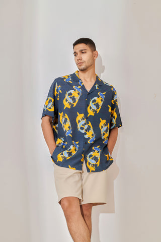 Salmon Blue Oversize Hawaiian Collar Shirt