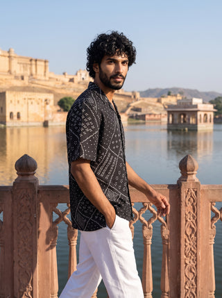 Black Bandhani Matrix Relaxed Fit Cuban Shirt