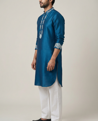Royal Teal Embroidered Kurta