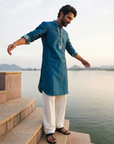 Royal Teal Embroidered Kurta