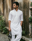 Classic White Solid Ganganagry  Kurta