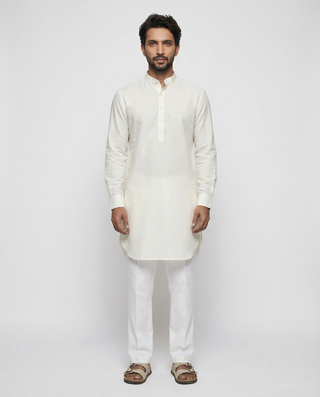 Ivory White Solid Ganganagry Kurta