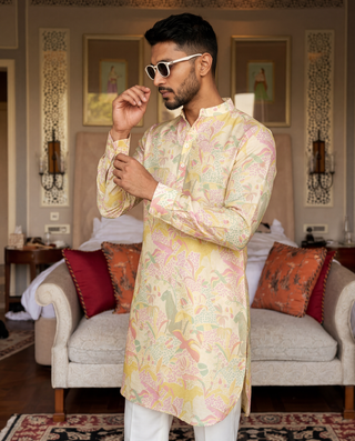 Shaye Cream Floral Ganganagery Kurta
