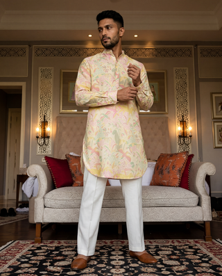Shaye Cream Floral Ganganagery Kurta