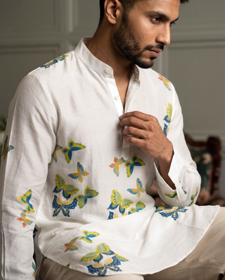 White Butterfly Printed Ganganagery Kurta
