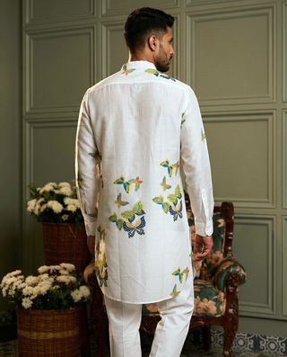 White Butterfly Printed Ganganagery Kurta