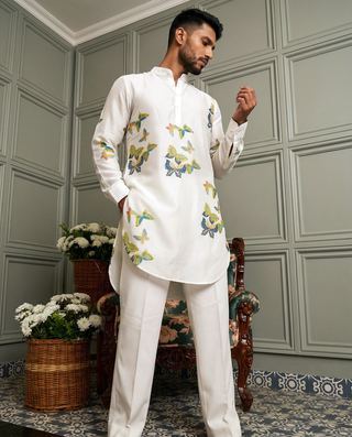 White Butterfly Printed Ganganagery Kurta