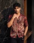 Crimson Panther Red Relaxed Fit Cuban Shirt