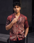 Crimson Panther Red Relaxed Fit Cuban Shirt