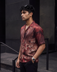 Crimson Panther Red Relaxed Fit Cuban Shirt
