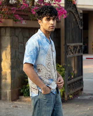 Arctic Panther Printed Cuban Collar Shirt