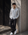 Black Striped Cotton Oxford Shirt