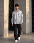 Black Striped Cotton Oxford Shirt