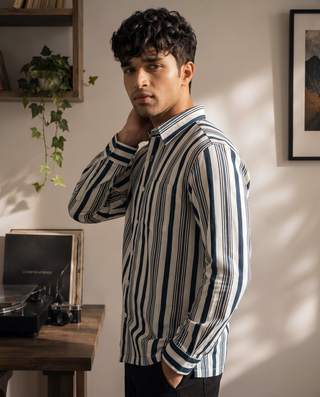 Blue Striped Cotton Oxford Shirt