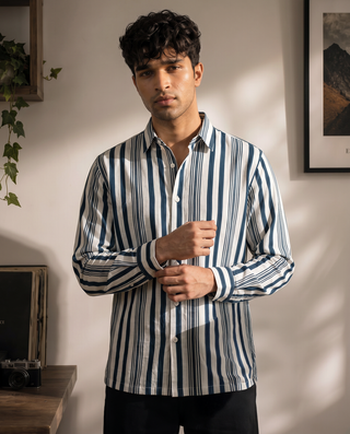 Blue Striped Cotton Oxford Shirt