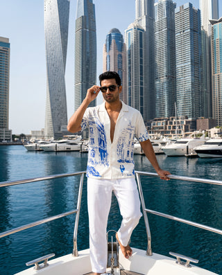 The Blue Facade Relaxed Fit Cuban  Shirt