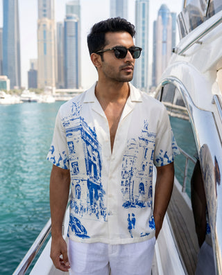 The Blue Facade Relaxed Fit Cuban  Shirt