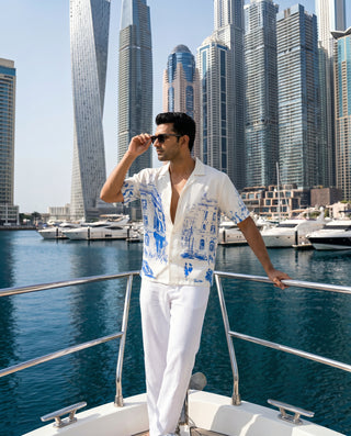 The Blue Facade Relaxed Fit Cuban  Shirt